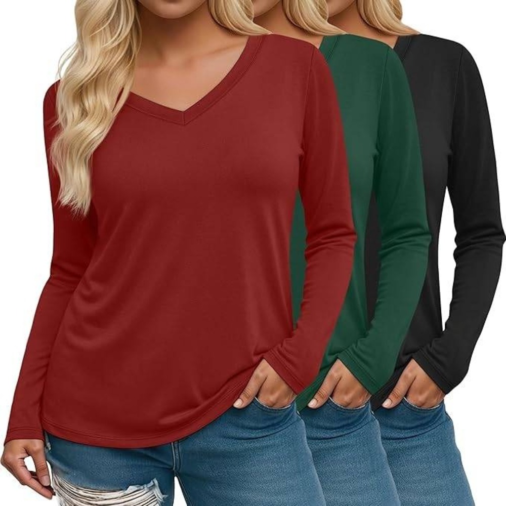MSRP $50 Riyiper 3 Pack Women's 3XL T-Shirt V Neck Long Sleeve Tops Loose Fit